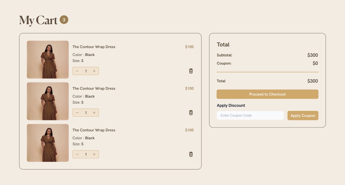 Mastribe cart page with line items and order total